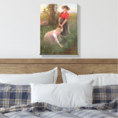 Jonge meisjes die bloemen canvas afdruk (Insitu (Slaapkamer))