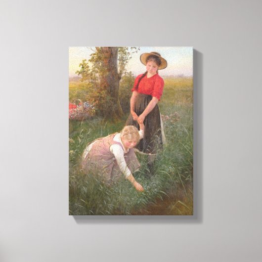 Jonge meisjes die bloemen canvas afdruk (Voorkant)
