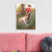 Jonge meisjes die bloemen canvas afdruk (Insitu (Woonkamer))