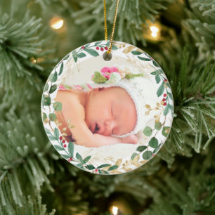 Jonge meisjes eerste kerstgroenergoud-elegant keramisch ornament