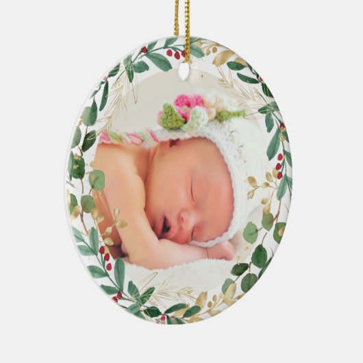 Jonge meisjes eerste kerstgroenergoud-elegant keramisch ornament (Rechts)