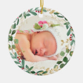 Jonge meisjes eerste kerstgroenergoud-elegant keramisch ornament (Voorkant)