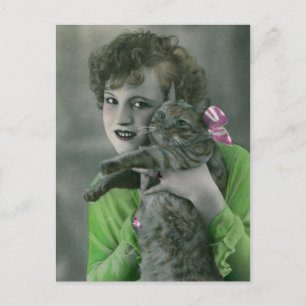 Jonge meisjes en katten Glamour Foto Briefkaart