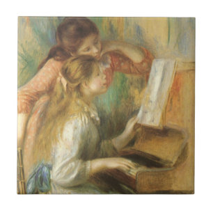 Jonge meisjes in Piano door Pierre Renoir Tegeltje