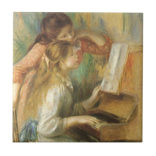 Jonge meisjes in Piano door Pierre Renoir Tegeltje (Voorkant)