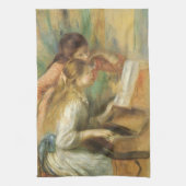 Jonge meisjes in Piano door Pierre Renoir Theedoek (Verticaal)