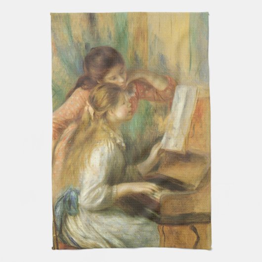 Jonge meisjes in Piano door Pierre Renoir Theedoek (Verticaal)