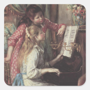 Jonge meisjes in Piano door Pierre Renoir Vierkante Sticker