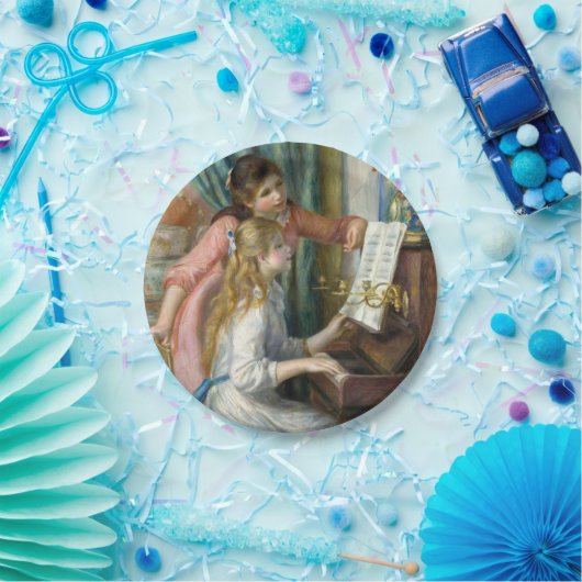 Jonge meisjes in Piano - Pierre Renoir Papieren Bordje (Feest)