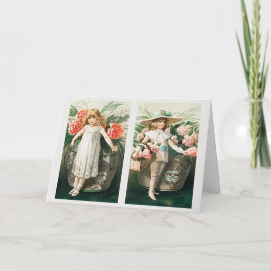 Jonge meisjes met bloem met kerstmis in het nieuwj feestdagen kaart (Voorkant)