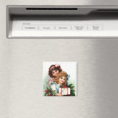 Jonge meisjes met kerstcadeaus  Magnet (Insitu (Vaatwasser))