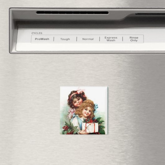 Jonge meisjes met kerstcadeaus Magnet (Insitu (Vaatwasser))