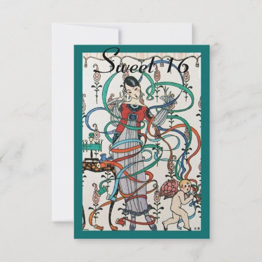 JONGE MEISJES MET KLEURSTRIBBENS 16 PARTIJ KAART (Voorkant)