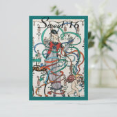 JONGE MEISJES MET KLEURSTRIBBENS 16 PARTIJ KAART (Staand voorkant)