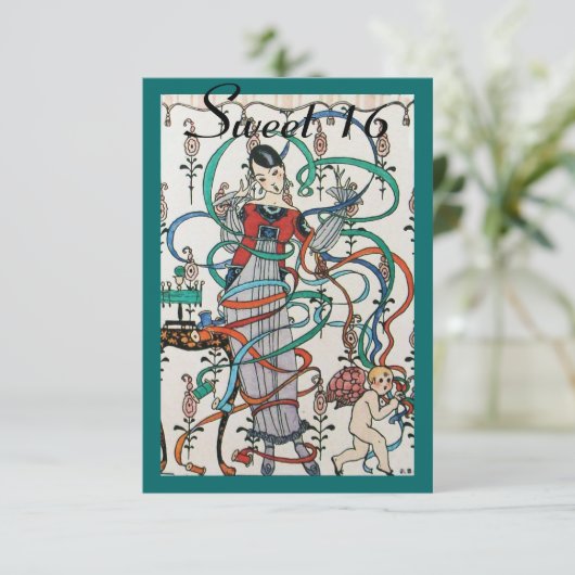 JONGE MEISJES MET KLEURSTRIBBENS 16 PARTIJ KAART (Staand voorkant)