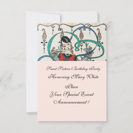 JONGE MEISJES MET KLEURSTRIBBENS 16 PARTIJ KAART (Achterkant)