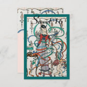 JONGE MEISJES MET KLEURSTRIBBENS 16 PARTIJ KAART (Voorkant / Achterkant)