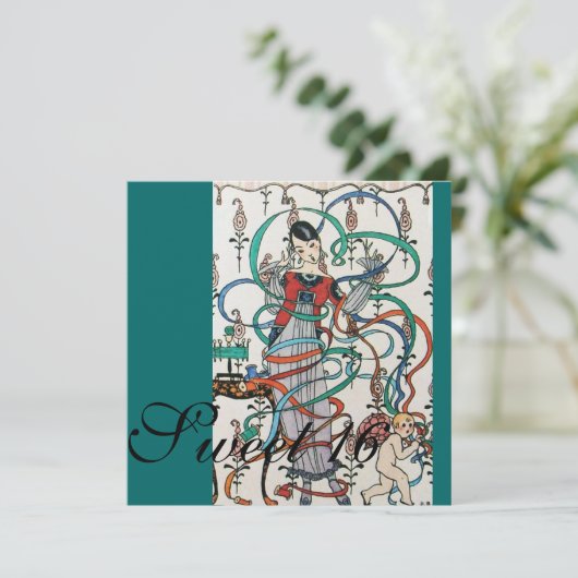 JONGE MEISJES MET KLEURSTRIBBENS 16 PARTIJ KAART (Staand voorkant)