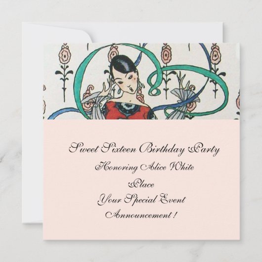 JONGE MEISJES MET KLEURSTRIBBENS 16 PARTIJ KAART (Achterkant)