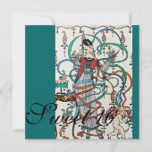 JONGE MEISJES MET KLEURSTRIBBENS 16 PARTIJ KAART (Voorkant)