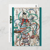 JONGE MEISJES MET KLORFUL RIBBON SWIRLS EN CUPID BRIEFKAART (Voorkant / Achterkant)