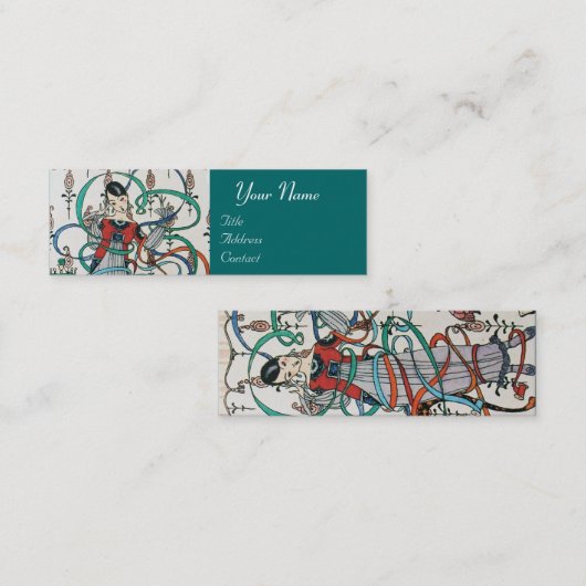 JONGE MEISJES MET KLORFUL RIBBON SWIRLS EN CUPID MINI VISITEKAARTJE (Voorkant / Achterkant)