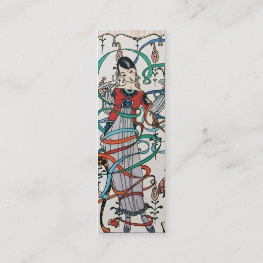 JONGE MEISJES MET KLORFUL RIBBON SWIRLS EN CUPID MINI VISITEKAARTJE (Achterkant)