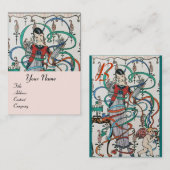 JONGE MEISJES MET KLORFUL RIBBON SWIRLS EN CUPID VISITEKAARTJE (Voorkant / Achterkant)