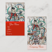 JONGE MEISJES MET KLORFUL RIBBON SWIRLS EN CUPID VISITEKAARTJE (Voorkant / Achterkant)