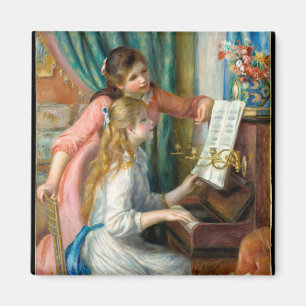 Jonge meisjes op de piano door Pierre-Auguste Reno Magneet