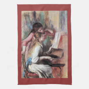 Jonge meisjes op de piano door Pierre Renoir Theedoek