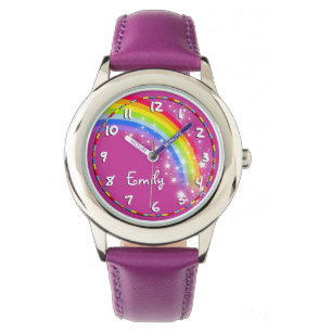 Jonge meisjes paarse regenboognaam wrist watch horloge