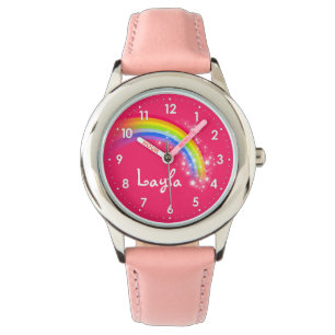 Jonge meisjes regenboogroze roze naam pols horloge
