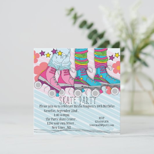 Jonge meisjes Roller Skating-verjaardagsuitnodigin Kaart (Staand voorkant)
