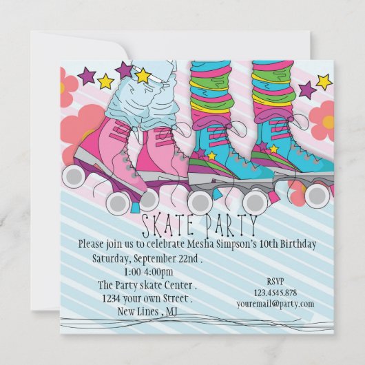 Jonge meisjes Roller Skating-verjaardagsuitnodigin Kaart (Voorkant)