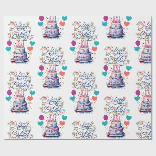 Jonge Meisjes Verjaardag Naam toevoegen Leeftijd   Cadeaupapier (Vlak)