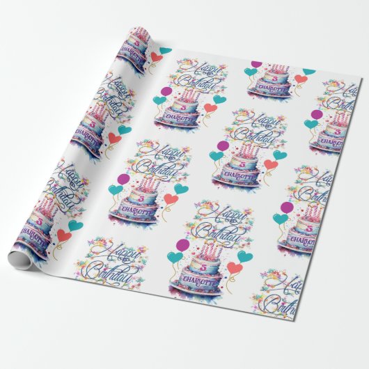 Jonge Meisjes Verjaardag Naam toevoegen Leeftijd   Cadeaupapier (Uitgerold)