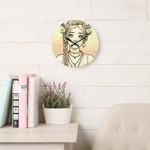Jonge menselijke vrouw wandklok