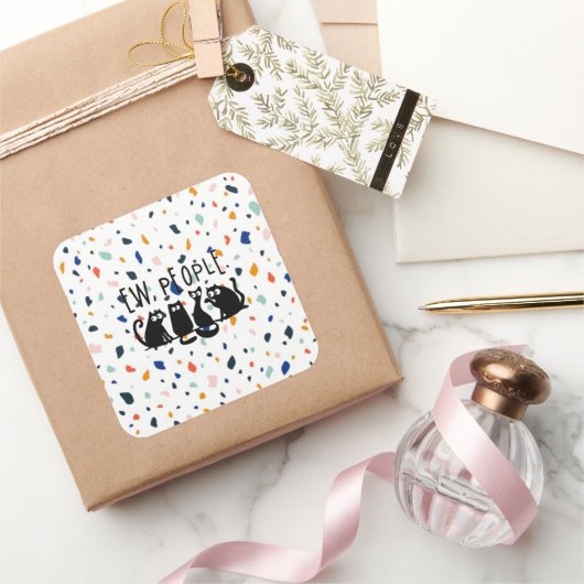 Jonge mensen Funny Meowy Black Cats Vierkante Sticker (Geschenken)