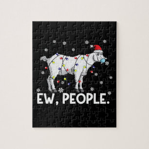Jonge mensen krijgen cadeautjes voor schamele geit legpuzzel