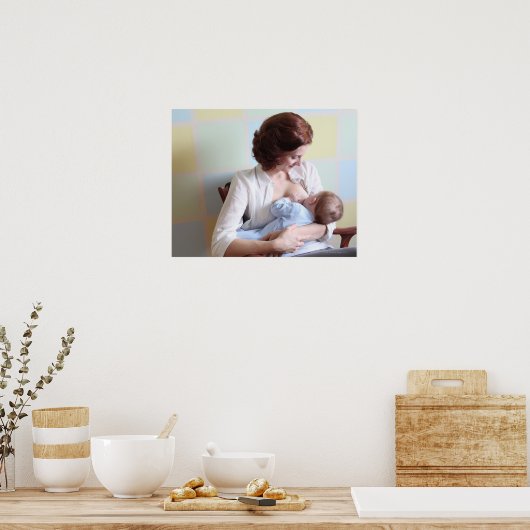 jonge moeder borstvoeding geeft haar baby poster (Keuken)