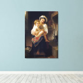 Jonge moeder die haar kind bezoekt canvas afdruk (Insitu (Houten vloer))