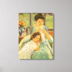 Jonge moeder die naait door Mary Cassatt Canvas Afdruk
