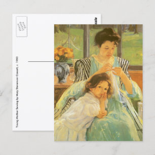 Jonge moeder die naait door Mary Cassatt, Vintage  Briefkaart
