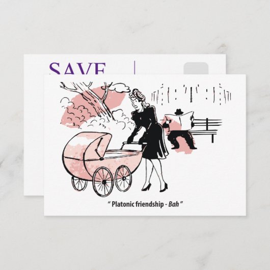 Jonge moeder met Baby-kinderwagen, grappig Save The Date (Voorkant / Achterkant)