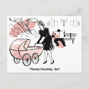 Jonge moeder met baby, kinderwagen, humor, grappig briefkaart