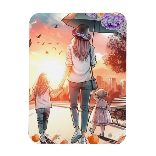 Jonge moeder met dochters dag uit magneet (Verticaal)