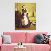 Jonge moeder met haar kinderen in een salon canvas afdruk (Insitu (Woonkamer))