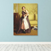 Jonge moeder met haar kinderen in een salon canvas afdruk (Insitu (Houten vloer))