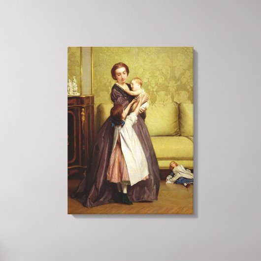 Jonge moeder met haar kinderen in een salon canvas afdruk (Voorkant)